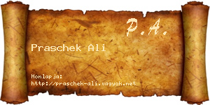 Praschek Ali névjegykártya